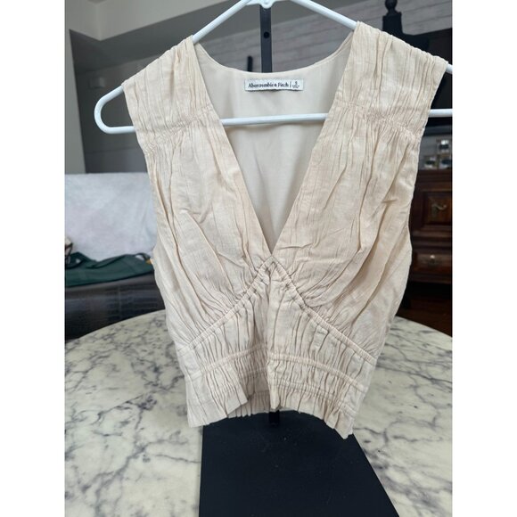 Abercrombie & Fitch Cream Crinkle Textured Plunge Set Top Womens Size S - Picture 2 of 7